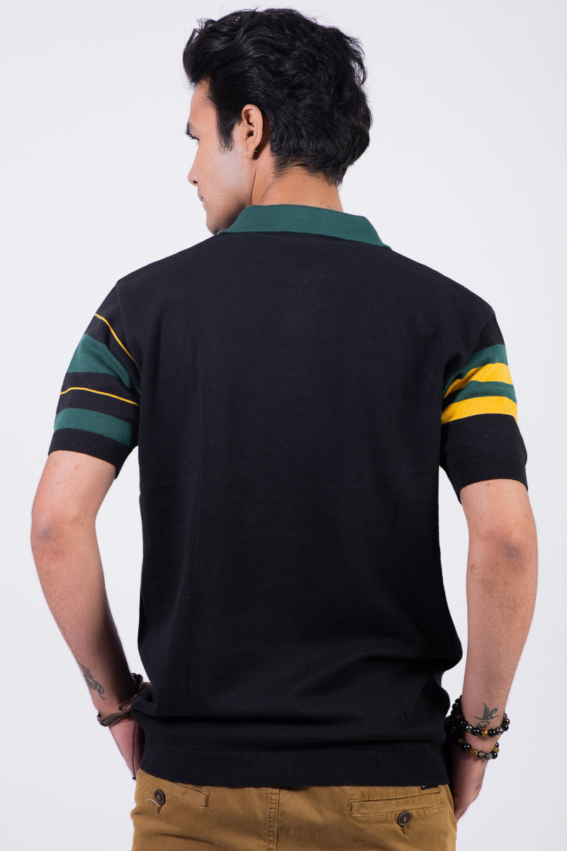 Knitted Green Edge Contrast Polo- Unisex