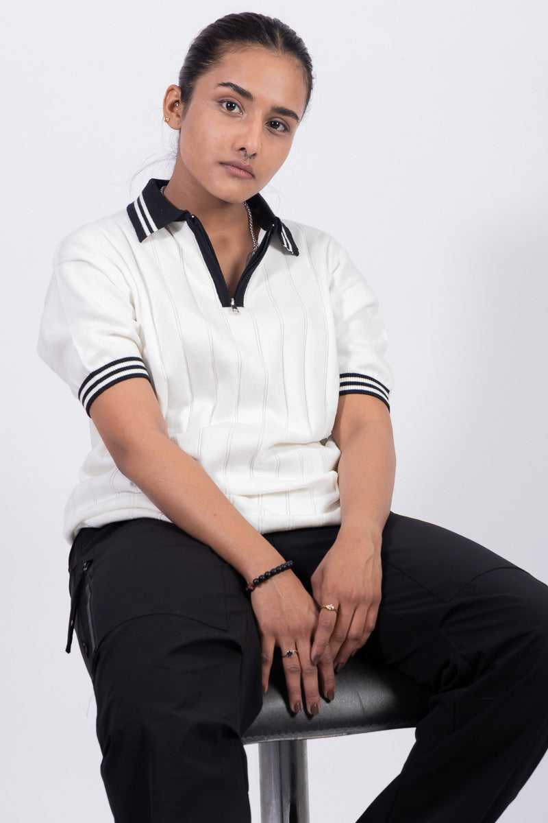 Knitted Regular Fit Unisex Polo T-shirt- White