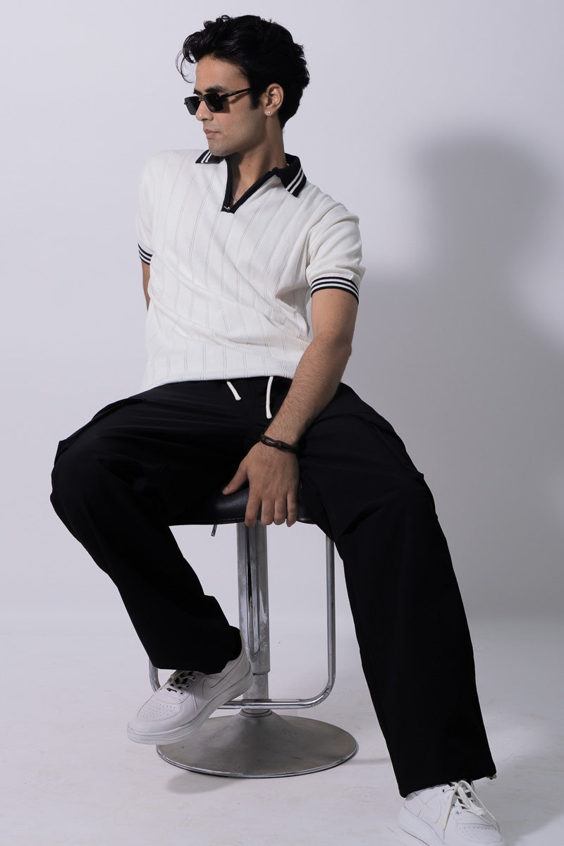 Knitted Regular Fit Unisex Polo T-shirt- White
