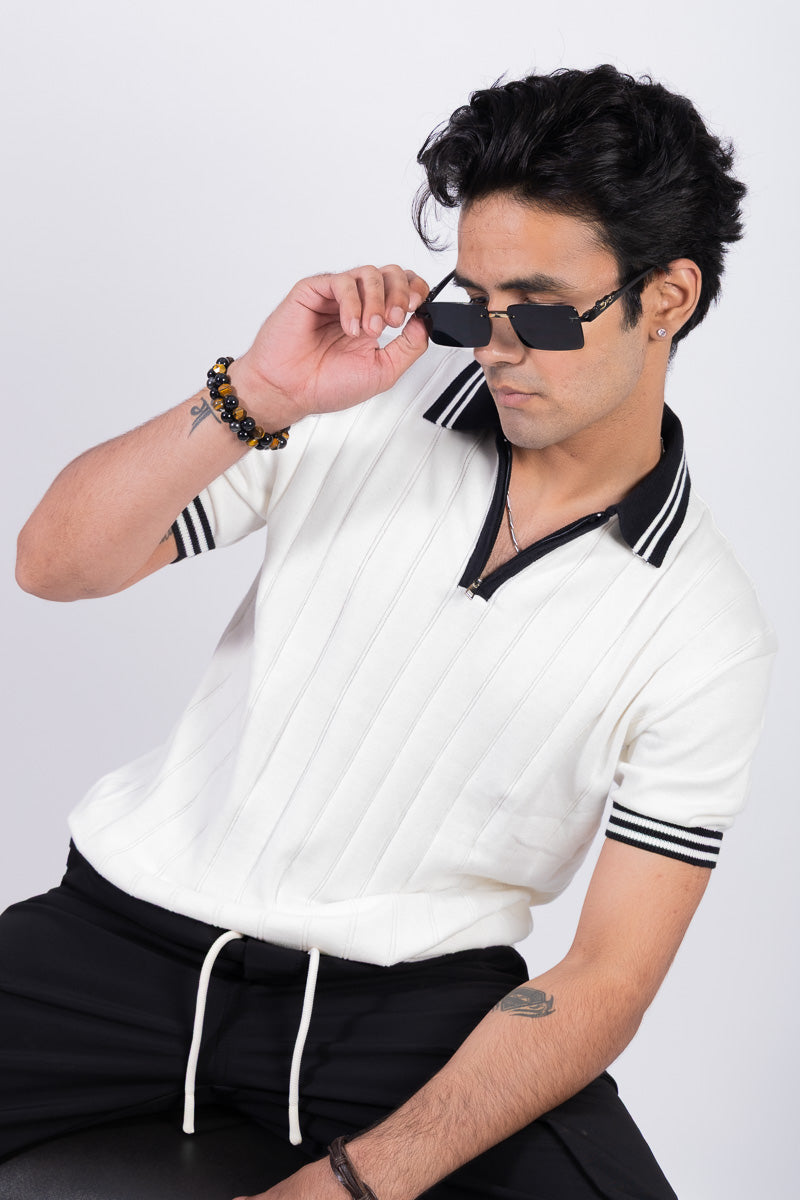 Knitted Regular Fit Unisex Polo T-shirt- White