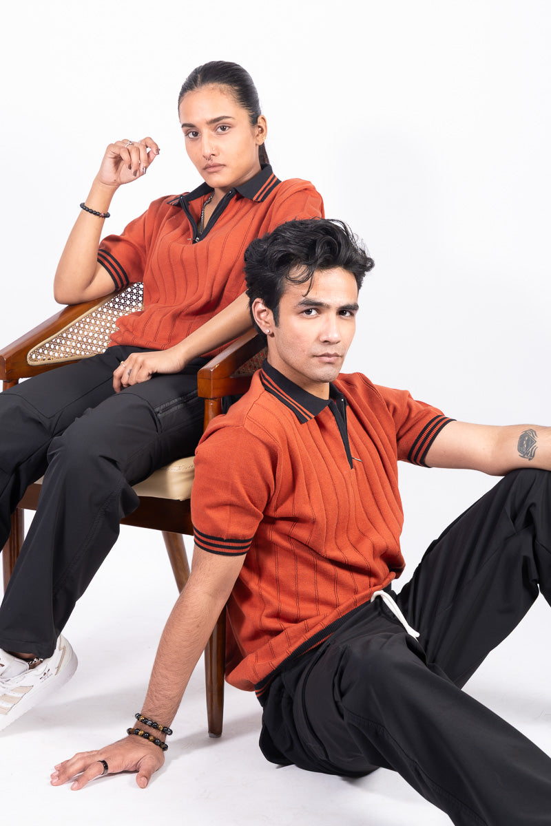 Knitted Orange Polo T-shirt- Unisex