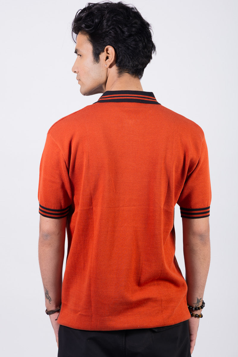 Knitted Orange Polo T-shirt- Unisex