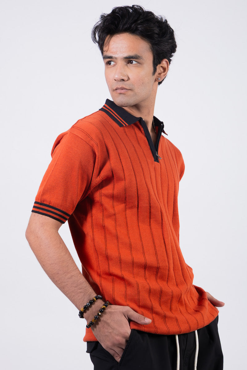 Knitted Orange Polo T-shirt- Unisex