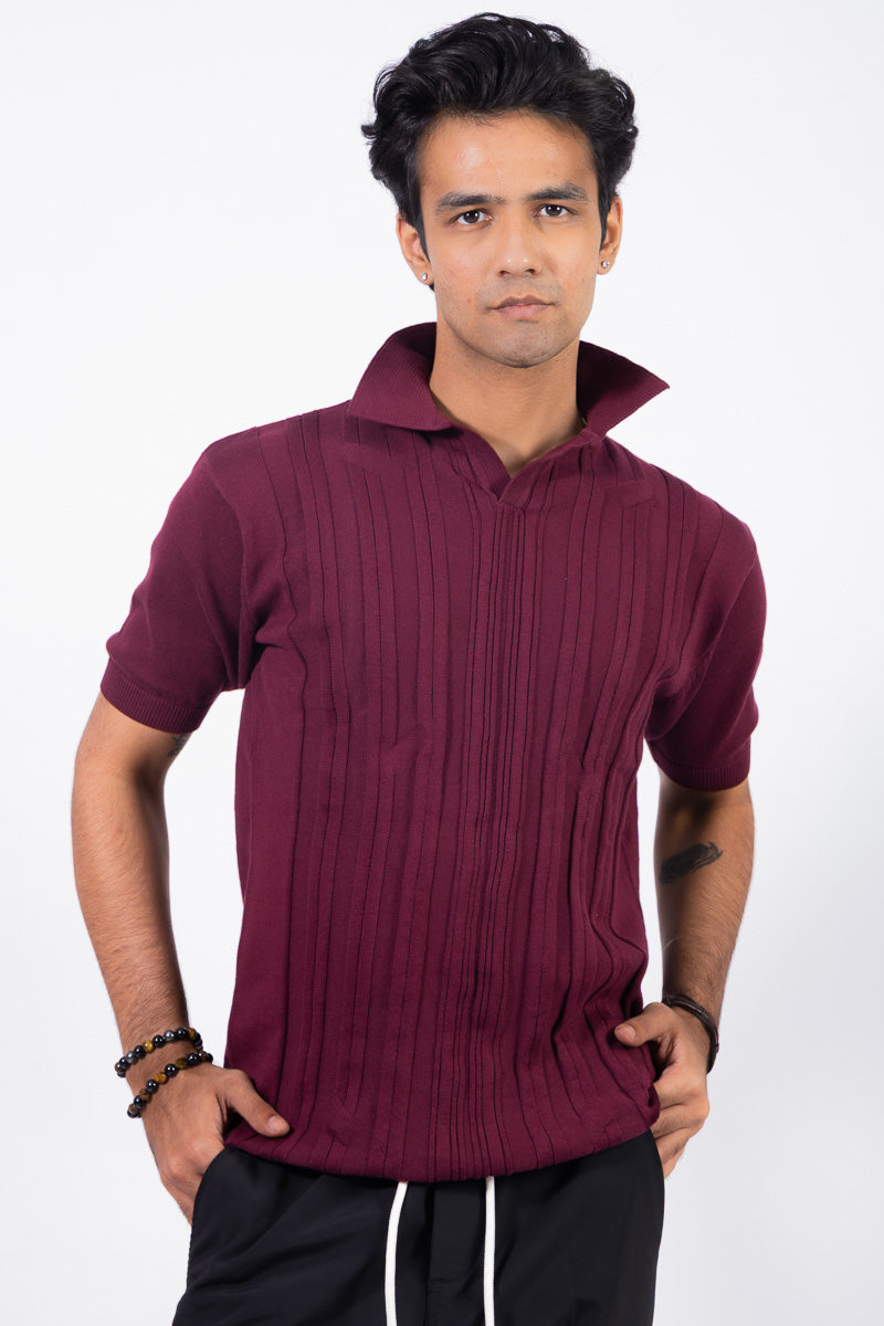 Knitted Maroon Polo T-shirt- Unisex