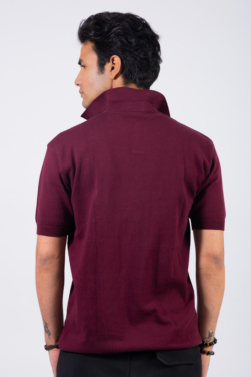 Knitted Maroon Polo T-shirt- Unisex