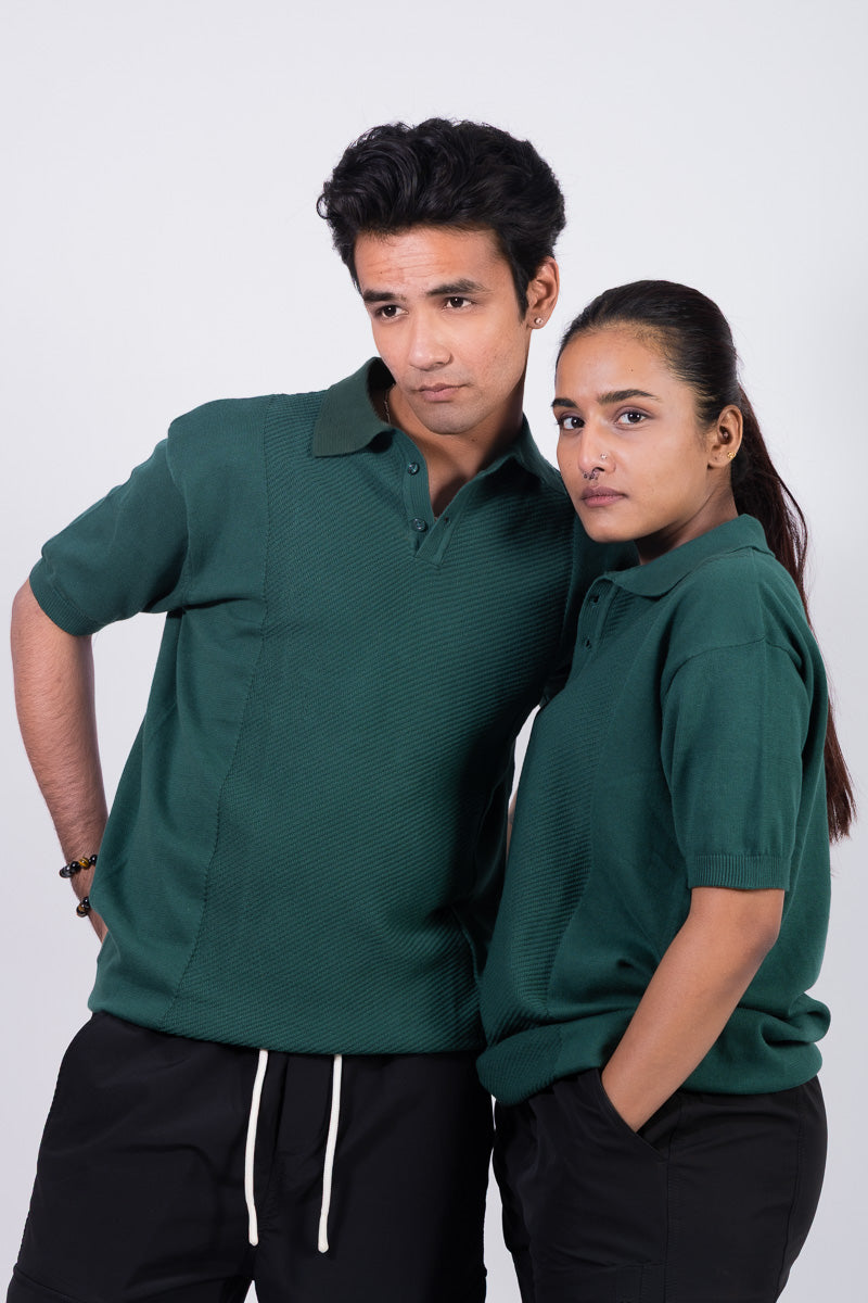 Knitted Green Polo Unisex T-shirt