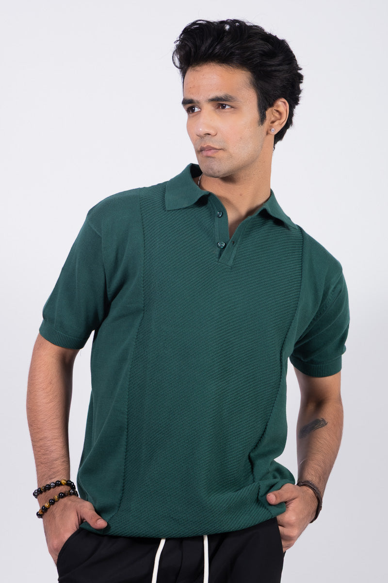 Knitted Green Polo Unisex T-shirt