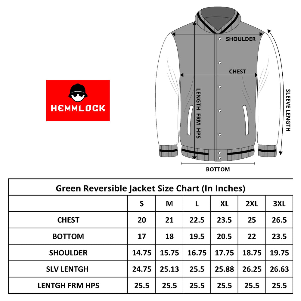 Size chart for Hunter Green & Jet Black Reversible Lightweight  Jacket