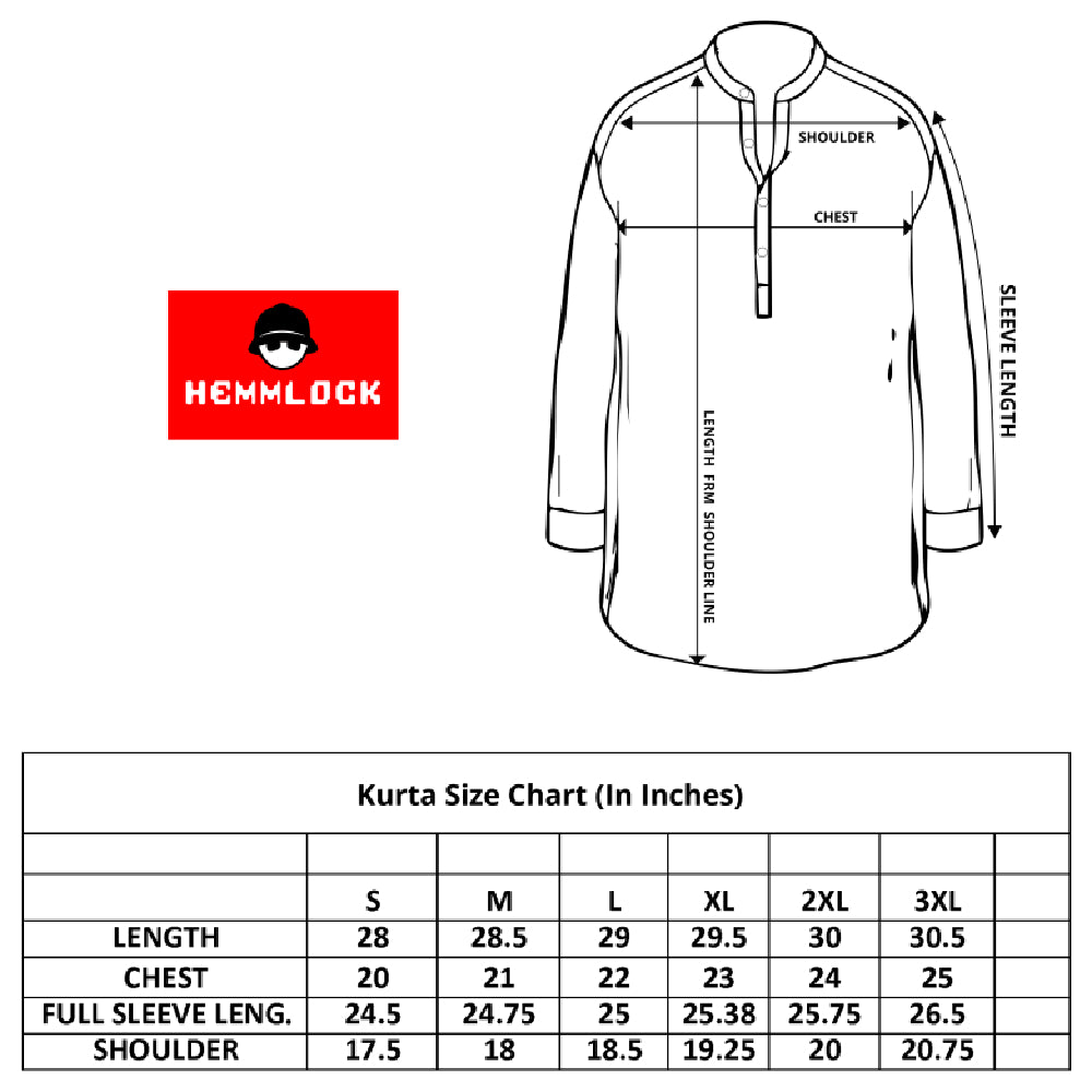Size chart for White Cotton Slub Short Kurta