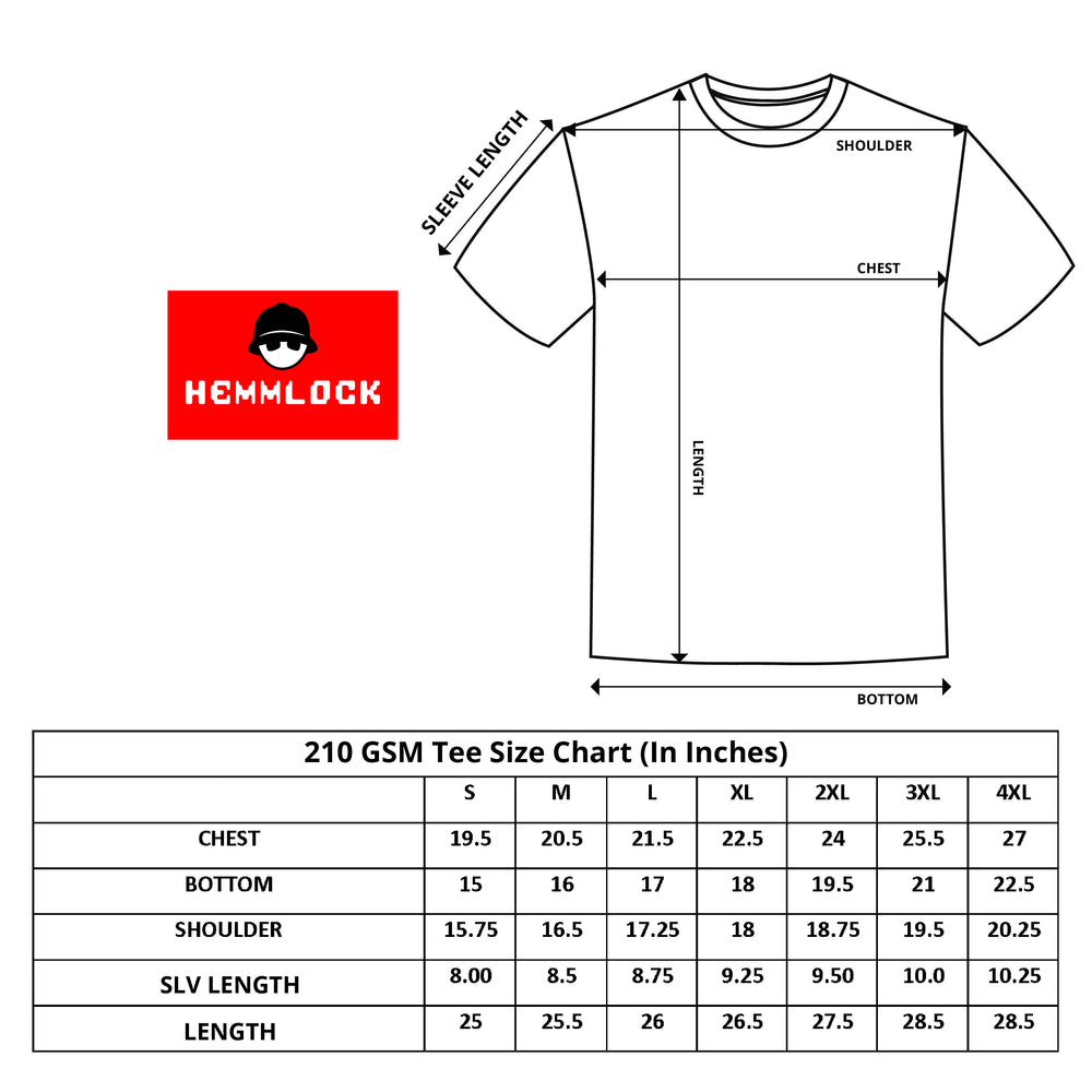 Size chart for OLIVE MOSS 210 GSM LIGHTWEIGHT HALF SLEEVE CREW NECK