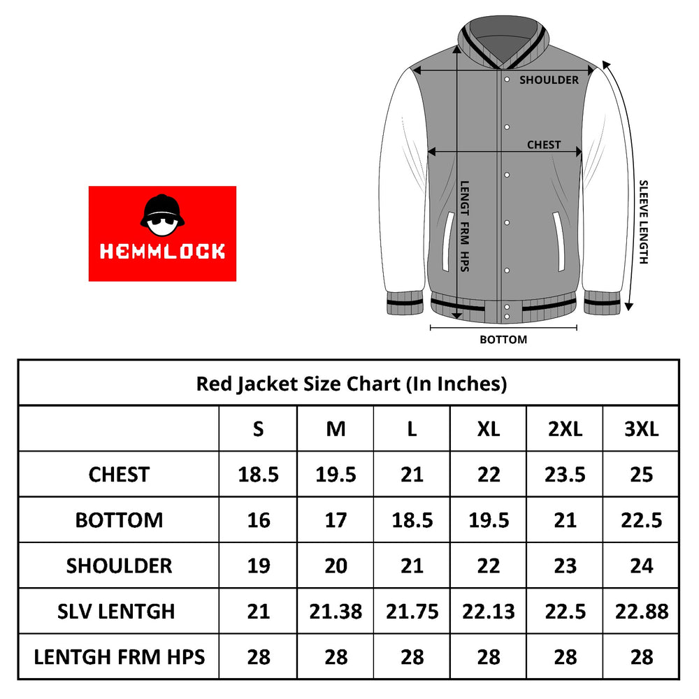 Size chart for Red And Black Varsity Jacket