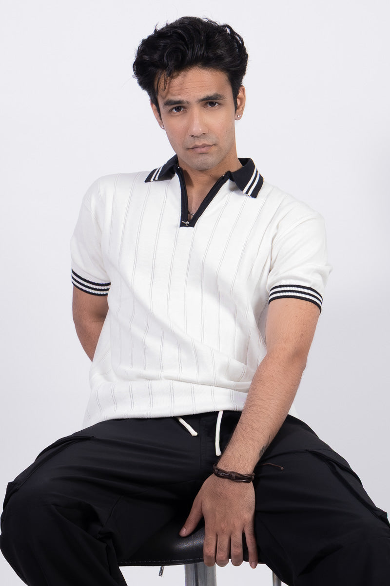 Knitted Regular Fit Unisex Polo T-shirt- White