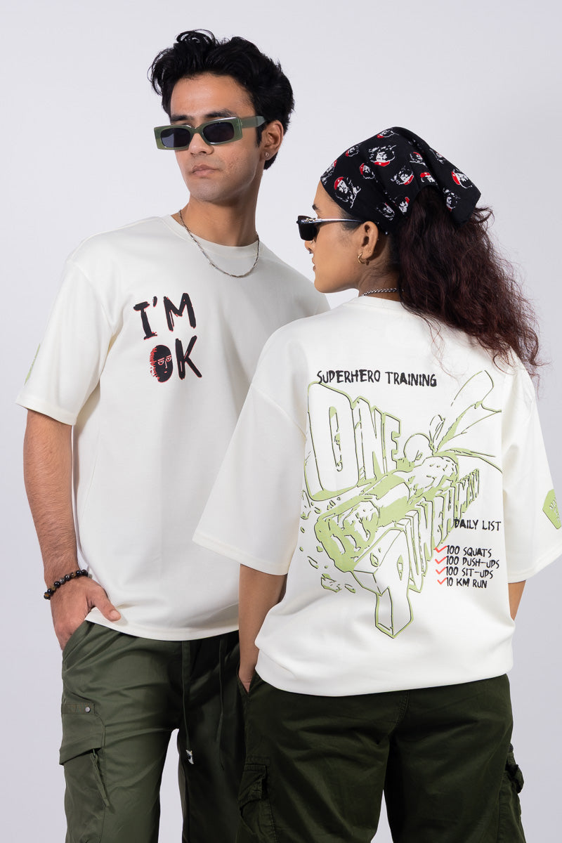 White Oversized Punchman printed Unisex T-shirt