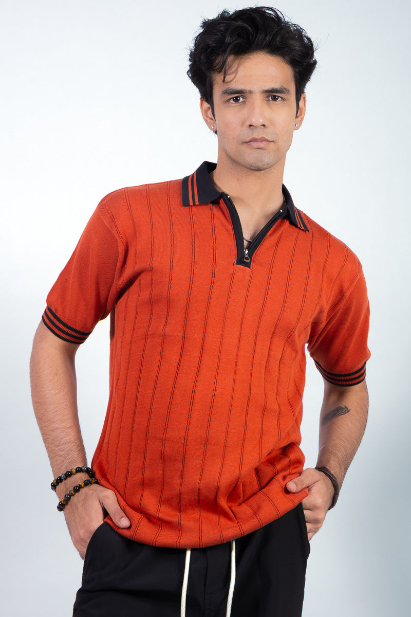 Knitted Orange Polo T-shirt- Unisex