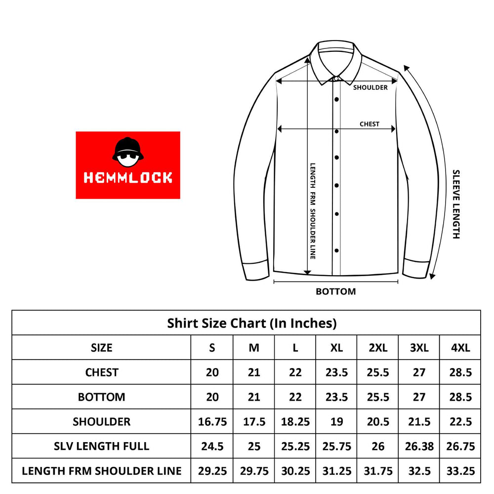 Size chart for Digital Print Smart Shirt